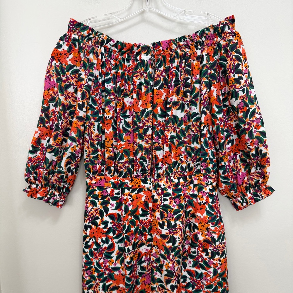 SALONI Grace Silk Midi Dress Off Shoulder Floral Multi Size 8 - Picture 8 of 12